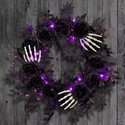 Halloween>Kirklands Home Bad to the Bone Black Roses Wreath