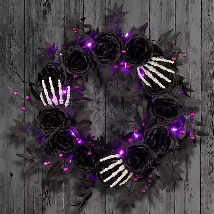 Halloween>Kirklands Home Bad to the Bone Black Roses Wreath