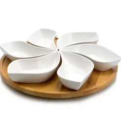 Kirklands Home Bamboo 6 Piece Ceramic Flower Set Lazy Susan Outlet