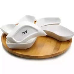 Kirklands Home Bamboo 6 Piece Ceramic Flower Set Lazy Susan Outlet