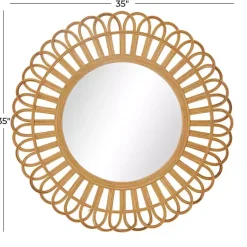 Kirklands Home Bamboo Round Overlay Floral Frame Wall Mirror Discount