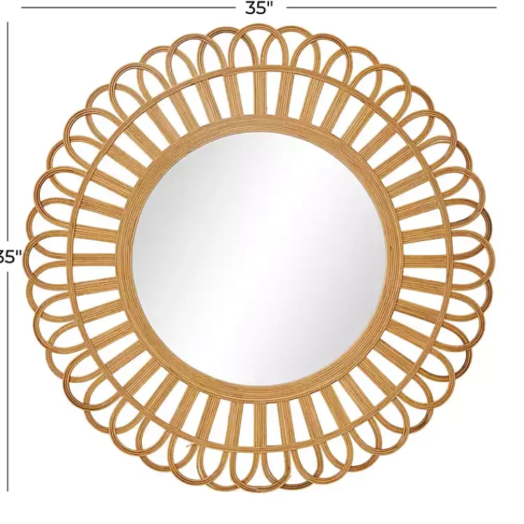 Kirklands Home Bamboo Round Overlay Floral Frame Wall Mirror Discount