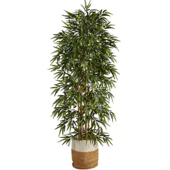 Trees & Topiaries>Kirklands Home Bamboo Tree in Woven Basket, 6 ft.