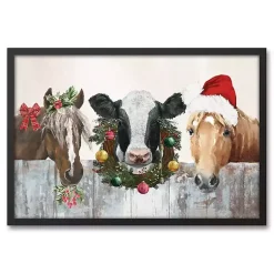 Christmas Art & Wall Decor>Kirklands Home Barn Animals Black Framed Canvas Art Print