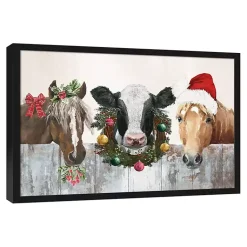 Christmas Art & Wall Decor>Kirklands Home Barn Animals Black Framed Canvas Art Print