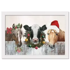 Christmas Art & Wall Decor>Kirklands Home Barn Animals White Framed Canvas Art Print