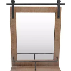 Kirklands Home Barn Door Mirror with Shelf Brown Outlet