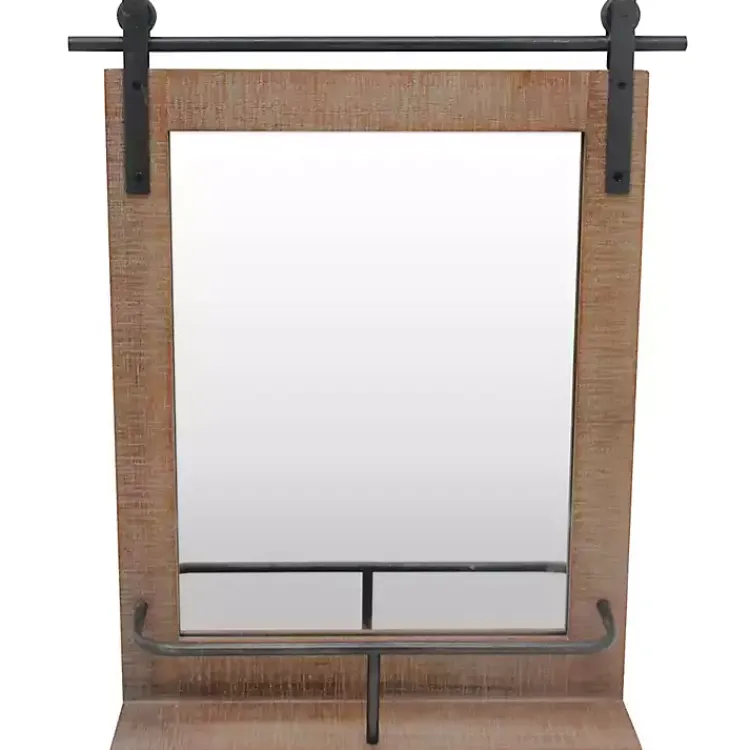 Kirklands Home Barn Door Mirror with Shelf Brown Outlet