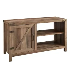 Kirklands Home Barn Door Rustic Oak TV Stand with Open Shelves Brown