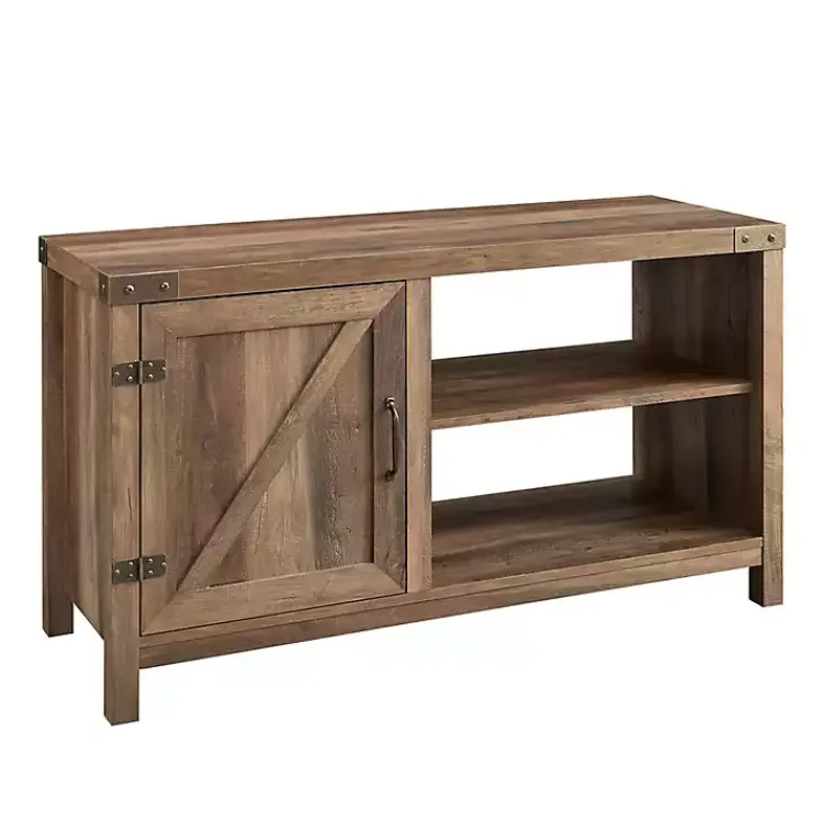 Kirklands Home Barn Door Rustic Oak TV Stand with Open Shelves Brown