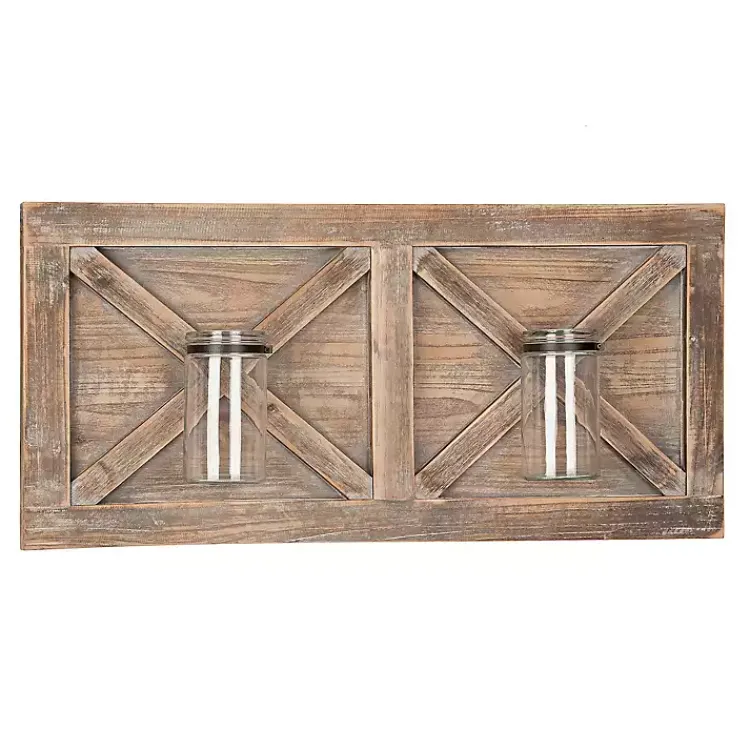 Kirklands Home Barn Door Wall Plaque with Glass Vases Brown Best