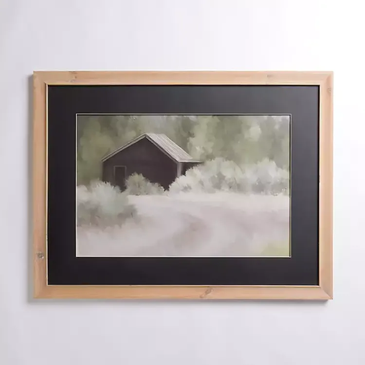 Kirklands Home Barn Landscape Black Mat Framed Art Print New