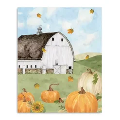 Fall>Kirklands Home Barn with Pumpkins Canvas Art Print, 20x16 in. Multi