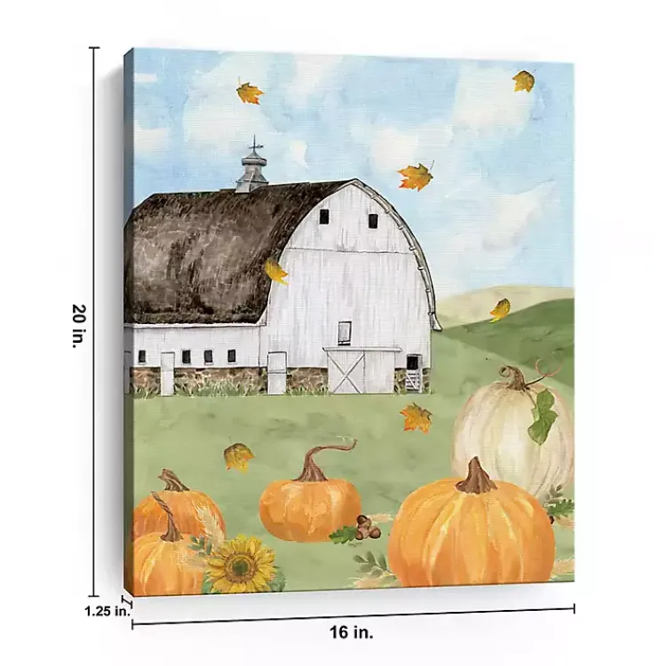 Fall>Kirklands Home Barn with Pumpkins Canvas Art Print, 20x16 in. Multi
