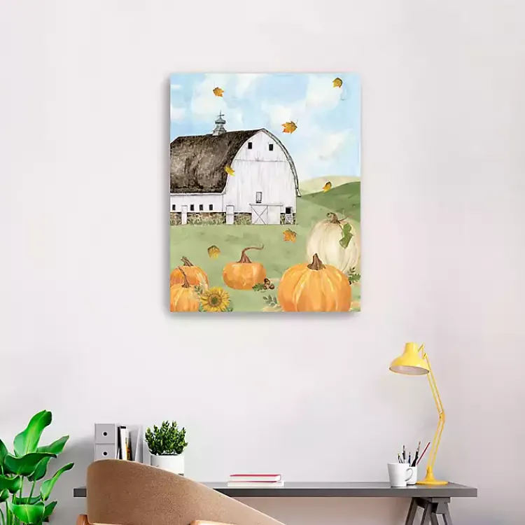 Fall>Kirklands Home Barn with Pumpkins Canvas Art Print, 30x24 in. Multi