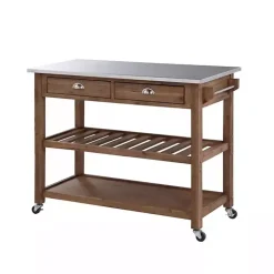 Kirklands Home Barnwood Sonoma Stainless Steel Top Kitchen Cart Brown Outlet