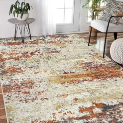 Kirklands Home Bastia Ivory Orange Area Rug, 7x9 Multi Hot