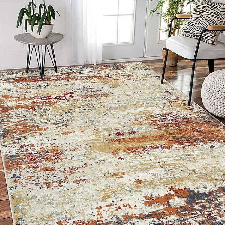 Kirklands Home Bastia Ivory Orange Area Rug, 7x9 Multi Hot