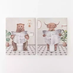 Kirklands Home Bathroom Animals Canvas Art Prints, Set of 2 White
