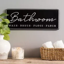 Kirklands Home Bathroom Wash Brush Floss Flush Wall Plaque Black Discount