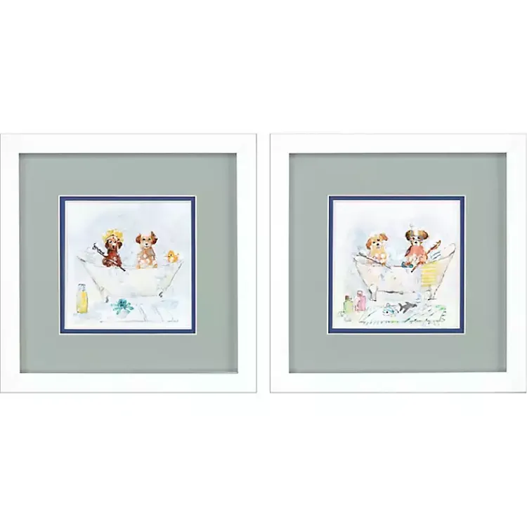Kirklands Home Bathtub Pups Framed Art Prints, Set of 2