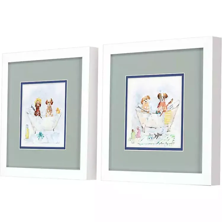 Kirklands Home Bathtub Pups Framed Art Prints, Set of 2