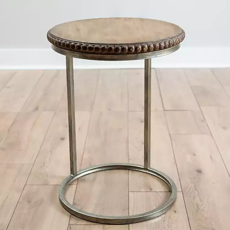 Kirklands Home Beaded Round Wood C-Table Brown Clearance