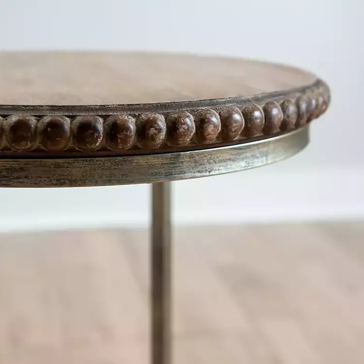 Kirklands Home Beaded Round Wood C-Table Brown Clearance