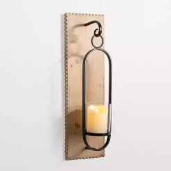Sconces>Kirklands Home Beaded Trim Wood and Metal Sconce
