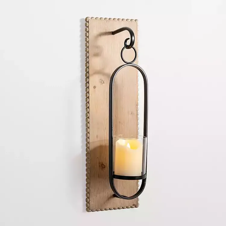 Sconces>Kirklands Home Beaded Trim Wood and Metal Sconce
