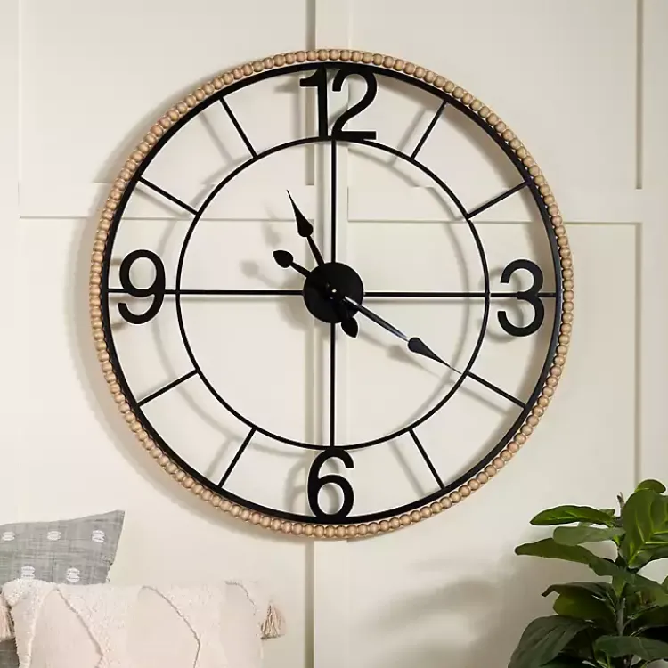 Kirklands Home Beaded Wood and Metal Open Wall Clock Clearance