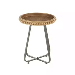 Kirklands Home Beaded Wood Rattan Round Accent Table Brown New