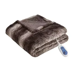 Blankets & Throws>Kirklands Home Beautyrest Faux Fur Oversized Heated Throw Brown