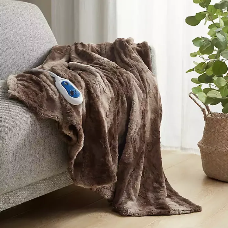 Blankets & Throws>Kirklands Home Beautyrest Faux Fur Oversized Heated Throw Brown