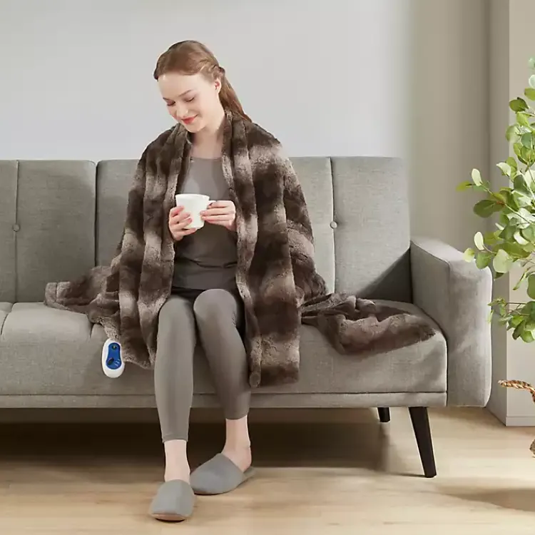 Blankets & Throws>Kirklands Home Beautyrest Faux Fur Oversized Heated Throw Brown