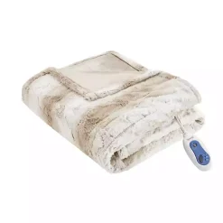 Blankets & Throws>Kirklands Home Beautyrest Sand Faux Fur Oversized Heated Throw Tan