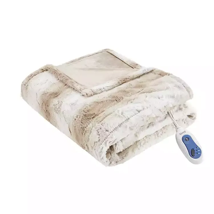 Blankets & Throws>Kirklands Home Beautyrest Sand Faux Fur Oversized Heated Throw Tan