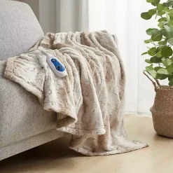 Blankets & Throws>Kirklands Home Beautyrest Sand Faux Fur Oversized Heated Throw Tan