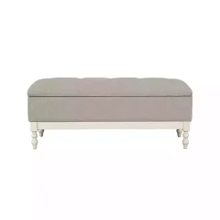 Kirklands Home Beckett White and Tufted Storage Bench Gray