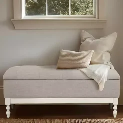 Kirklands Home Beckett White and Tufted Storage Bench Gray
