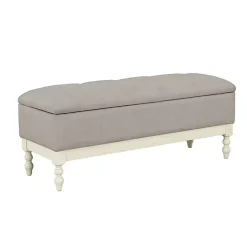Kirklands Home Beckett White and Tufted Storage Bench Gray