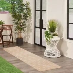 Kirklands Home Beige & Ivory Quatrefoil Indoor/Outdoor Runner Clearance