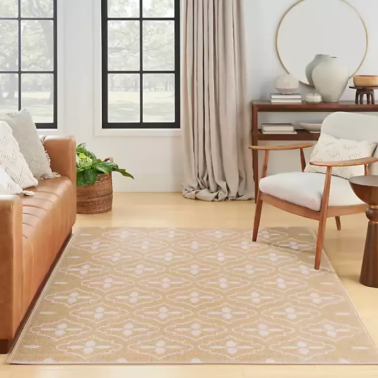 Kirklands Home Beige & Ivory Quatrefoil Indoor/Outdoor Rug, 4x6 Hot