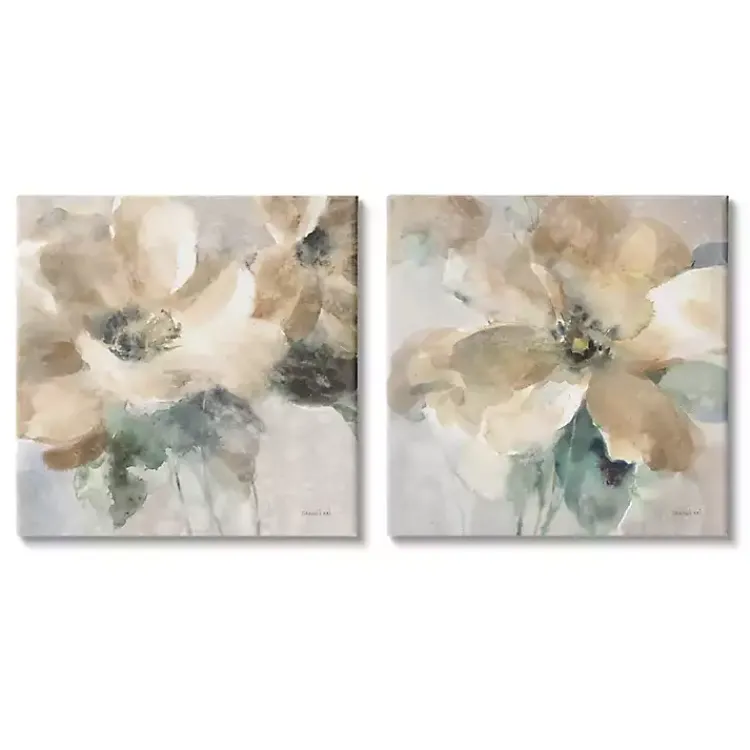 Kirklands Home Beige Abstract Flowers Canvas Art Prints, Set of 2 Tan New