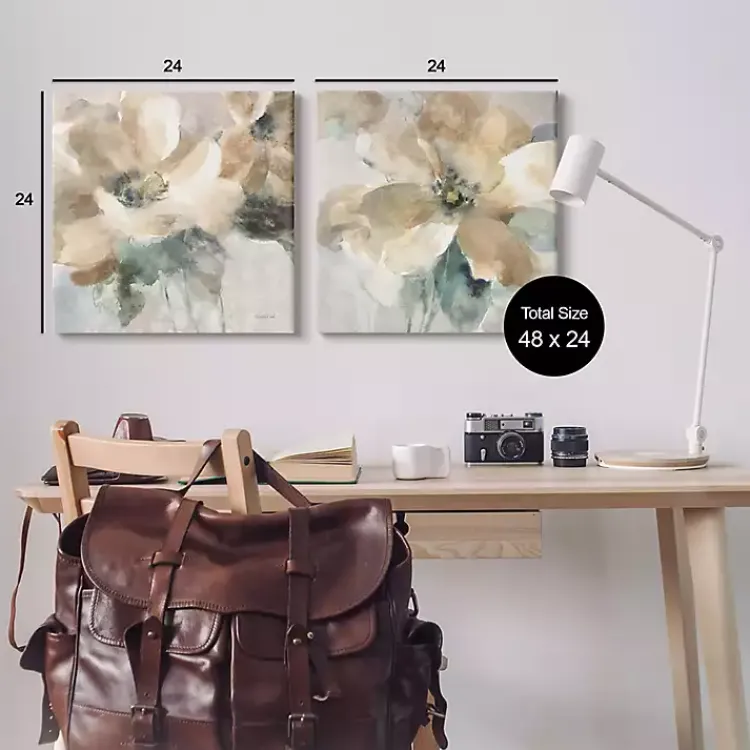 Kirklands Home Beige Abstract Flowers Canvas Art Prints, Set of 2 Tan New