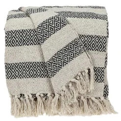 Blankets & Throws>Kirklands Home Beige and Black Diamond Stripe Throw