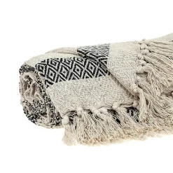 Blankets & Throws>Kirklands Home Beige and Black Diamond Stripe Throw