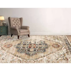 Kirklands Home Beige and Gold Medallion Area Rug, 7x9
