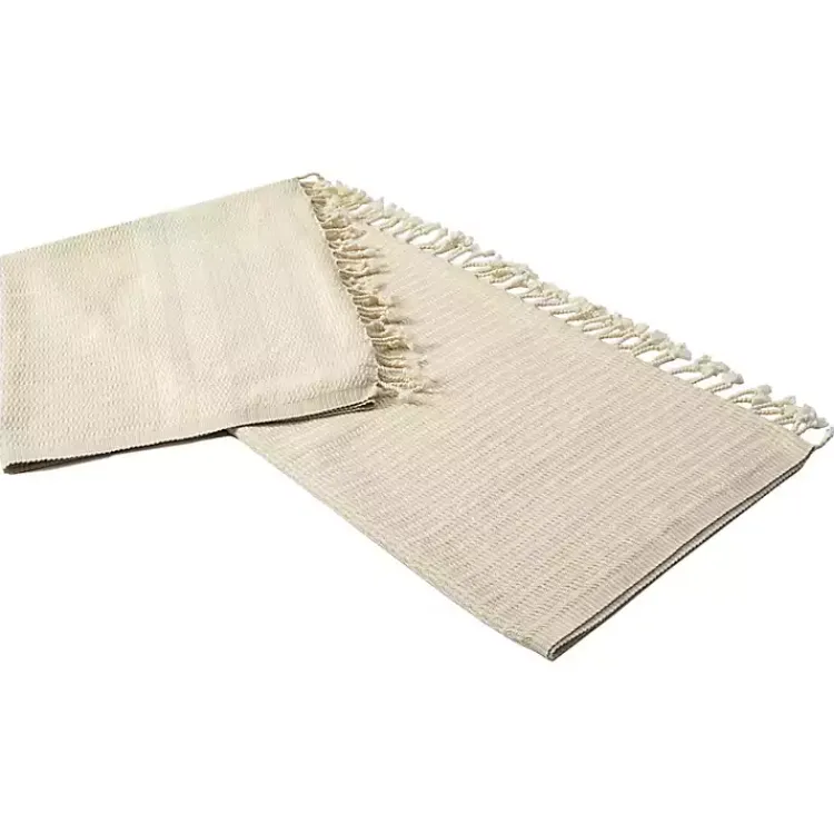 Blankets & Throws>Kirklands Home Beige and White Stripes Cotton Throw Tan