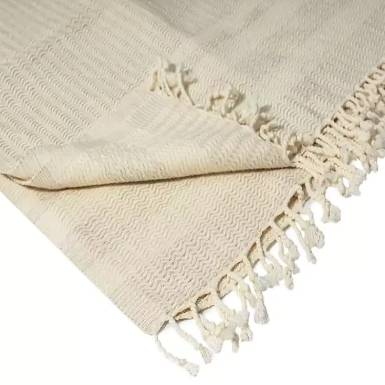 Blankets & Throws>Kirklands Home Beige and White Stripes Cotton Throw Tan